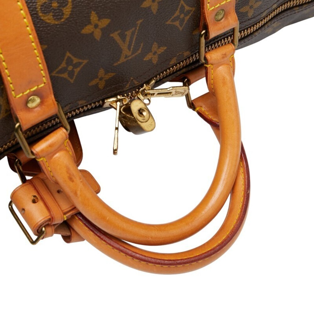 Louis Vuitton Monogram Keepall Boston Travel Bag Brown Leather - Picture 8 of 9